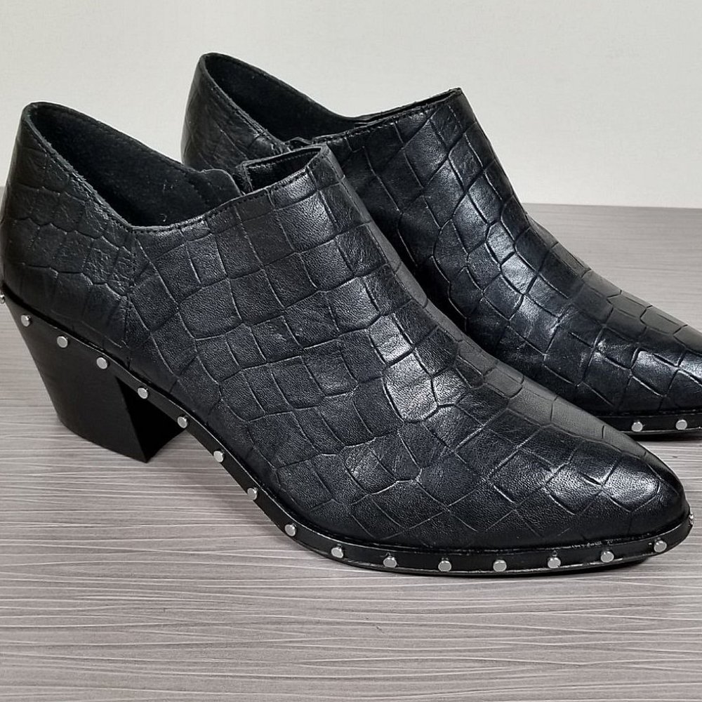 1. STATE Lizba Croc Embossed Blootie, Black Leather, Womens Size 7 US / 37